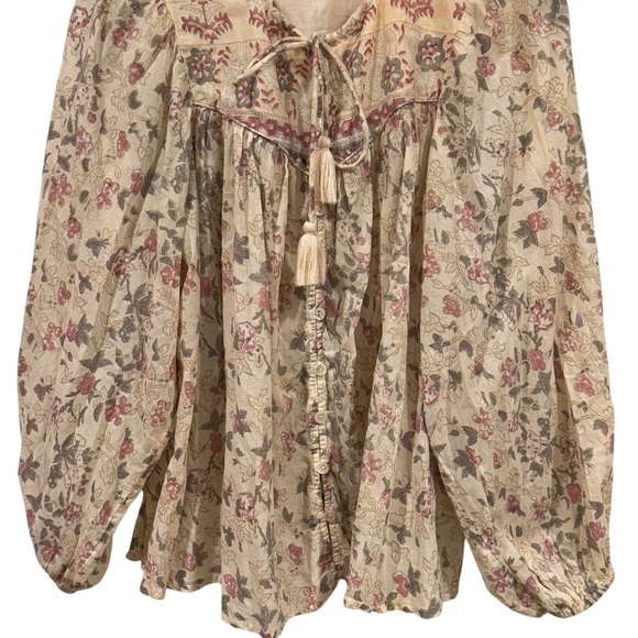 Cleobella Helena Babydoll Blouse in Ivory and Pink Floral Women’s Size S - Picture 5 of 12